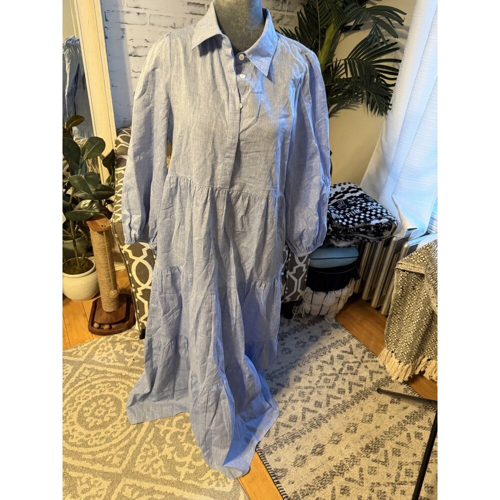 Pomander Place by Tuckernuck Blue Mabel Maxi Dress sz M Tier Long Sleeve